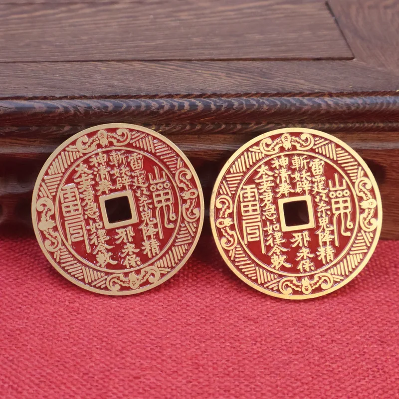 Brass Copper , Cinnabar Mountain Ghost Eight Trigrams Decorative Coins, Antique-Styl