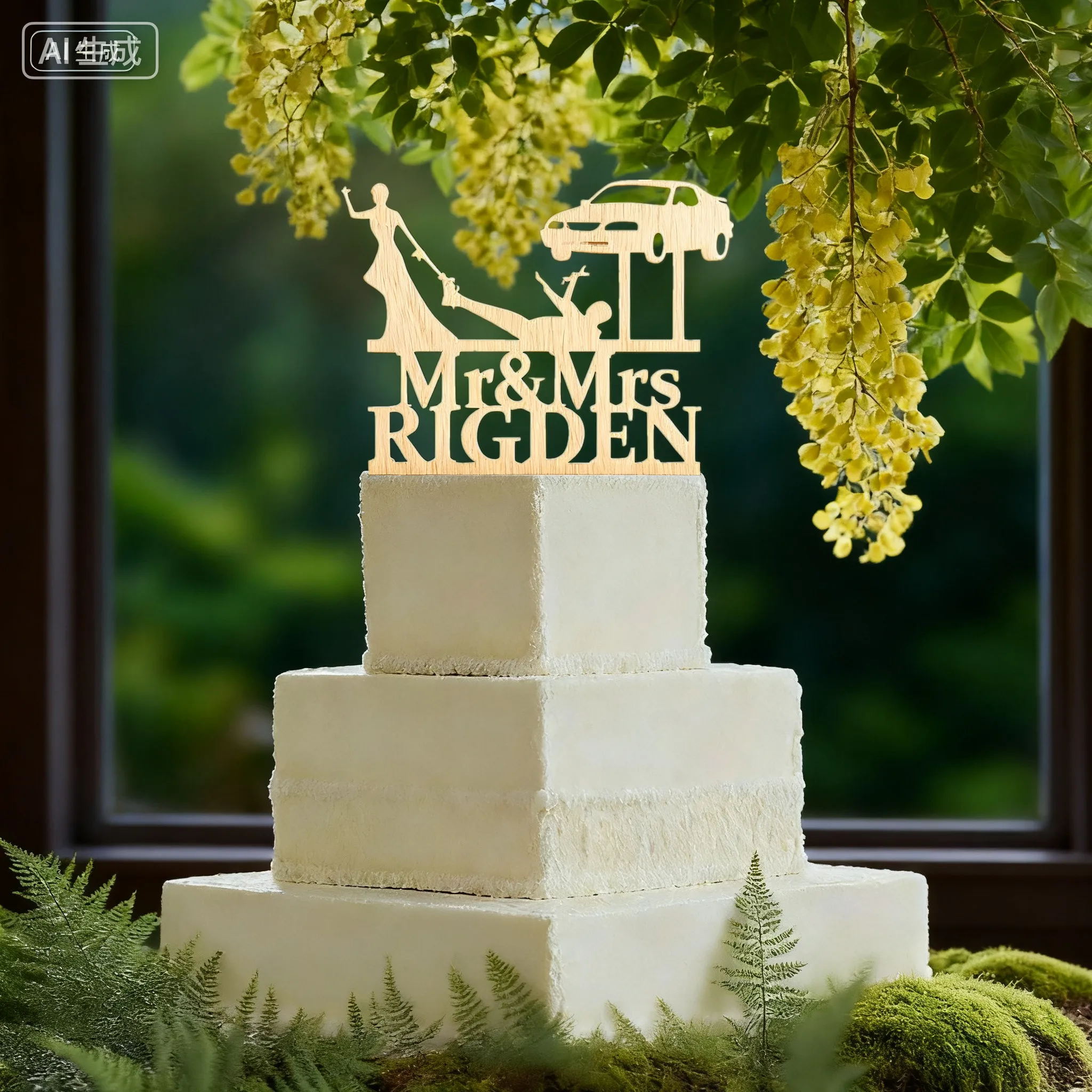 Pesonalized Wedding Bride Dragging Groom Cake Topper auto mechanic cake topper, Wrench Tools, funny wedding cake