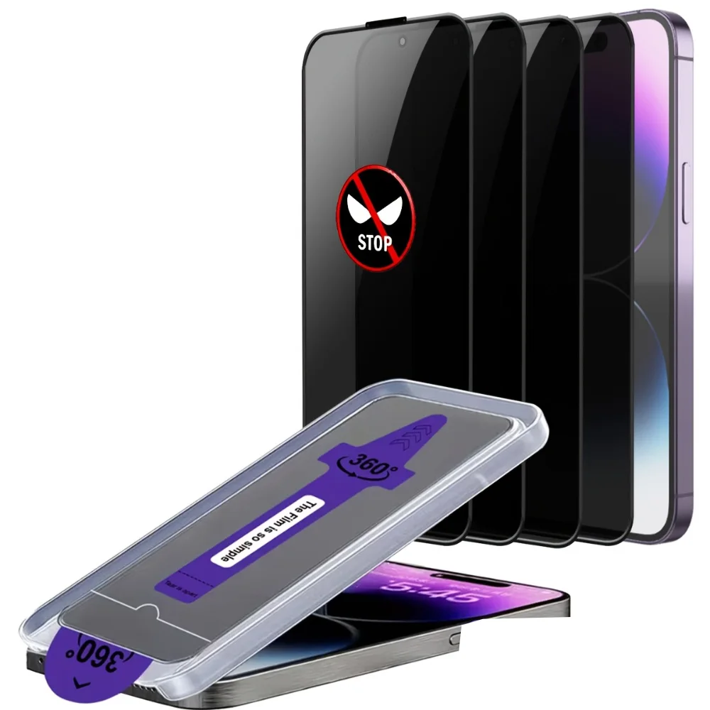 NNBILI 2 stuks 360 °   Privacy gehard glas screen protectors voor iPhone 17 16 15 14 13 12 11 Pro Max Gehard glas Eenvoudig te installeren - afbeelding 2