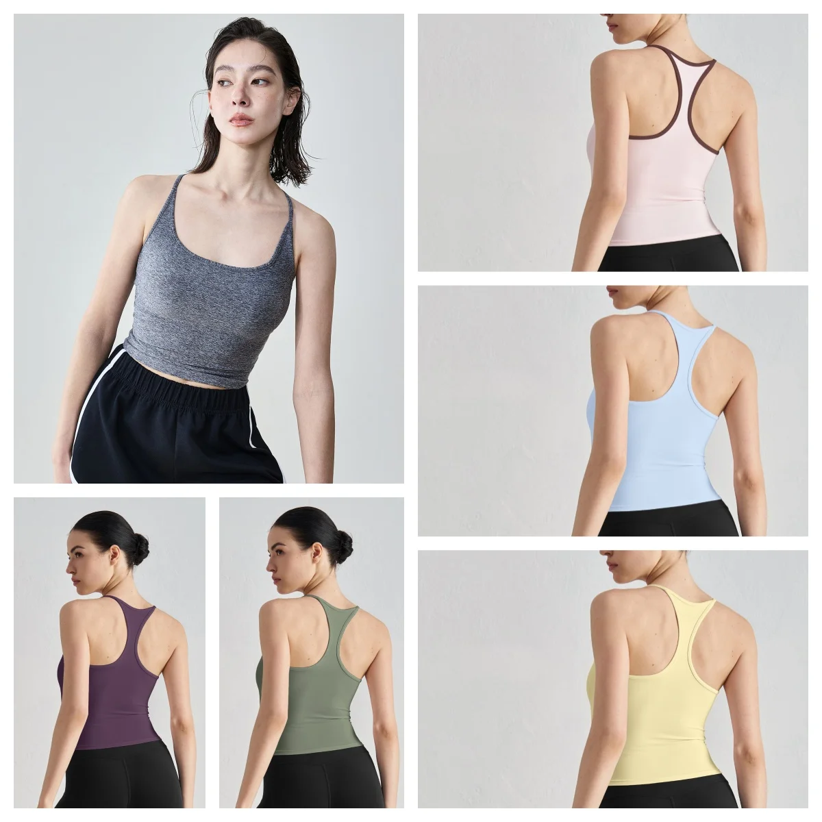 

2026 Summer Women's Sports Bra with Fixed Cups Running Vest Shockproof Push-Up Beautiful Back Fitness Tank Yoga Top