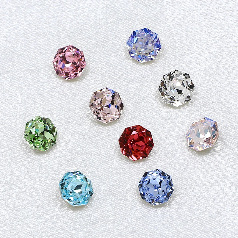 Rose Cut Octagon Shape 8x8mm DIY Craft Rhinestone K9 Crystal Fancy Stone Glitter Poinback Stone For Nailart Jewelry Making Bags