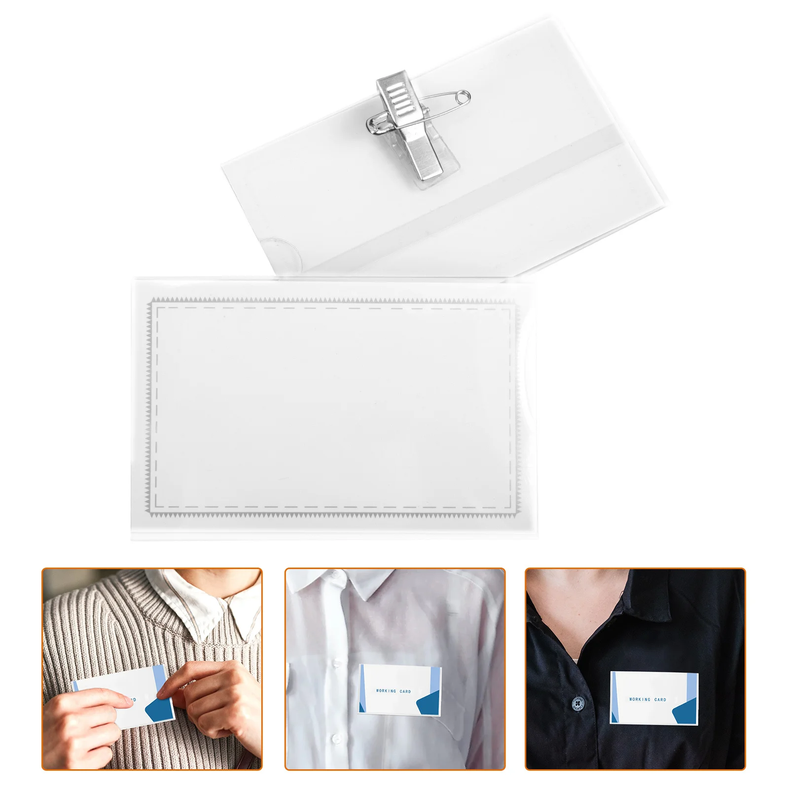 

50pcs Pvc Name Badge Holders Clear Id Badge Cases For Work Permit Employee Student School Office Use Name Tags With Pin Clips