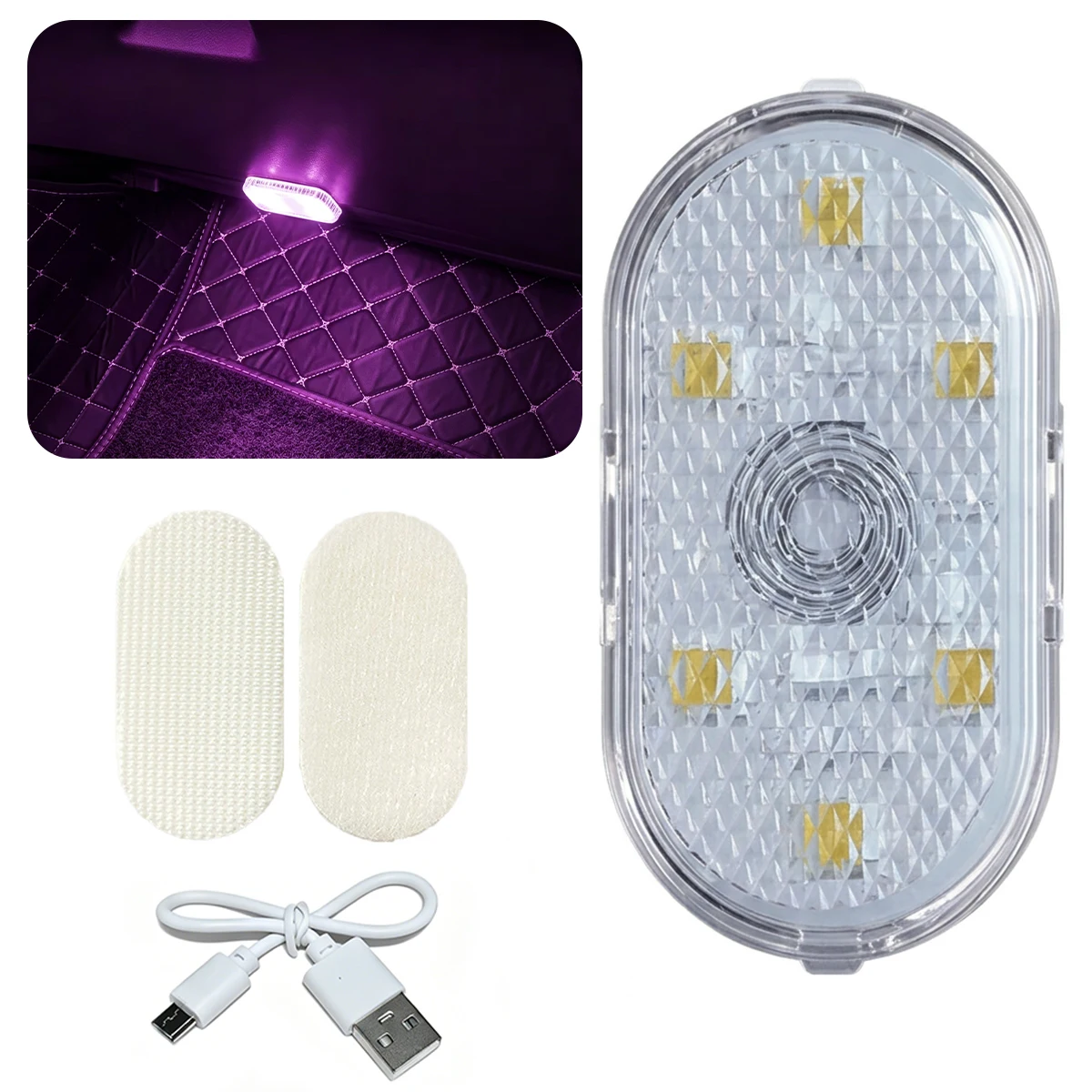 RGB Touch-Control Autoinnenbeleuchtung USB-Aufladbar 6 LED-Perlen Auto-Fußraumbeleuchtung 7-Farben Auto-Deckenleuchte Nachtlicht