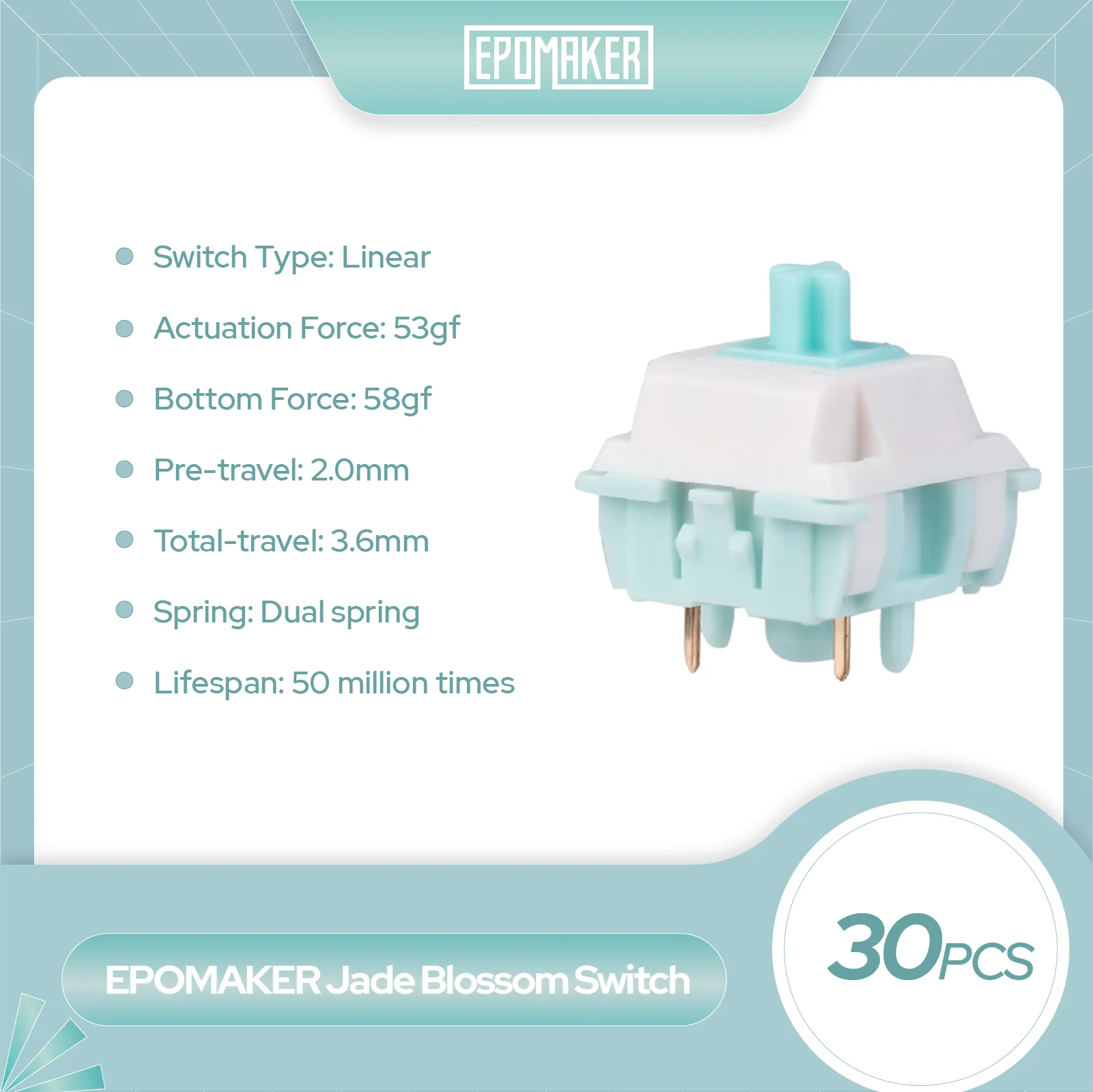 30 Pieces EPOMAKER Jade Blossom Mechanical 5 Pin Linear Switch Set Pre-lubed LY Stem & Full POM Housings