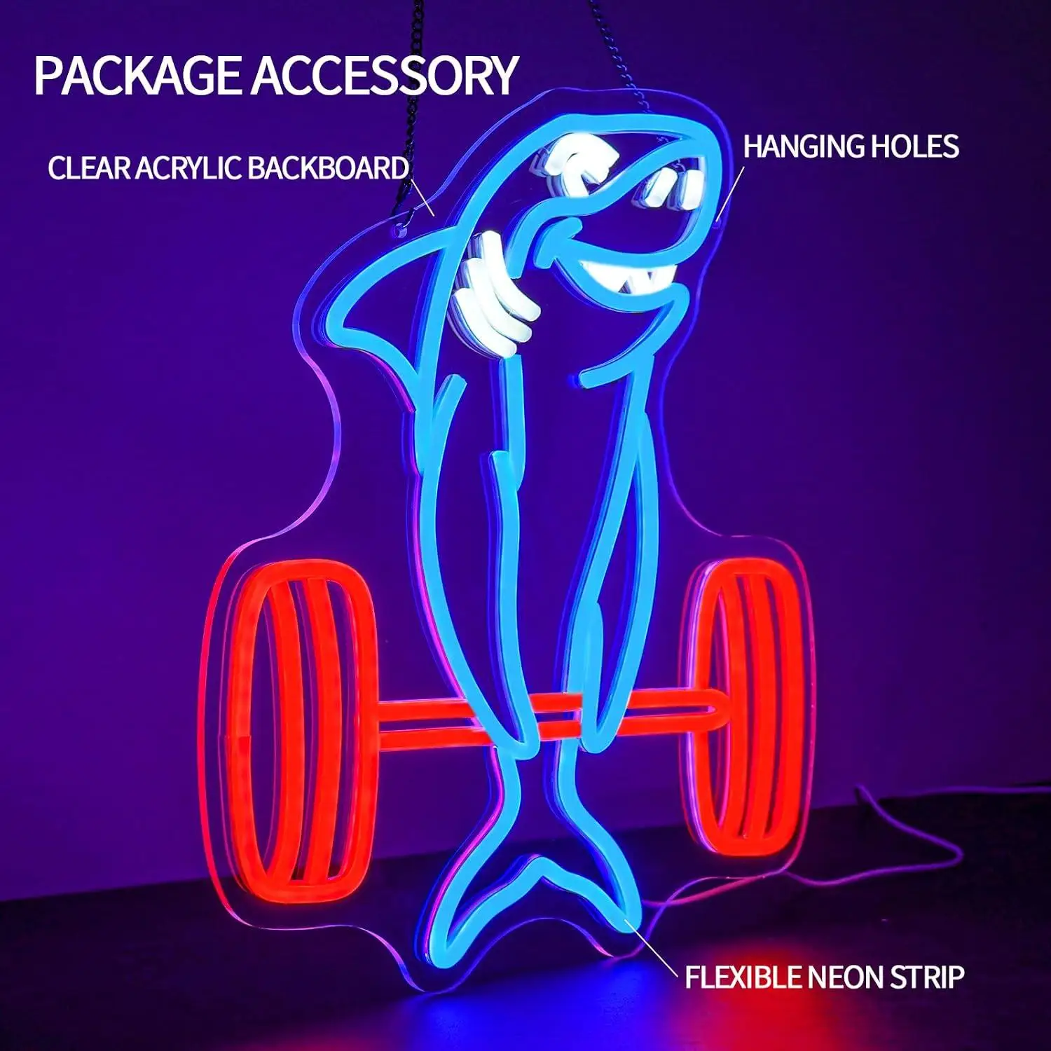 Shark Weight Lifting Neon Sign Dimmable USB Powered Neon Light For Gym Fitness Club Man Cave Sports Room Wall Decor Night Light