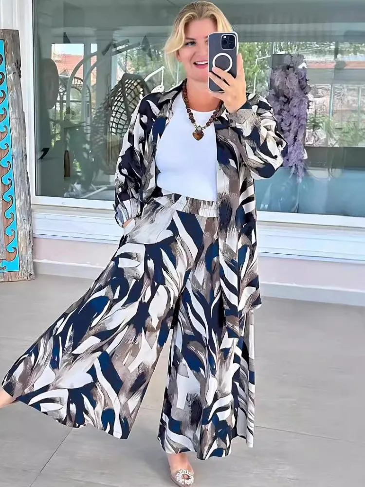 Conjuntos de 2 piezas para mujer, conjuntos estampados a juego, Tops y pantalones, trajes, ropa de verano y otoño, novedad de 2024