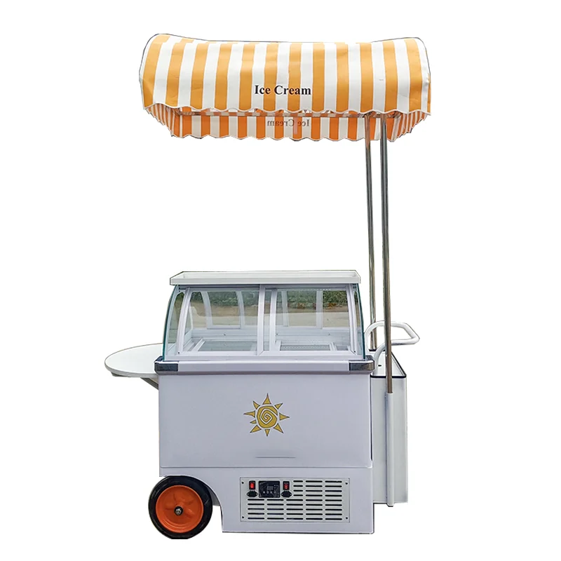 Street Cart Ice Cream Cold Plate Ice Cream Cart for Party Frozen Yoghurt Hand Push Cart