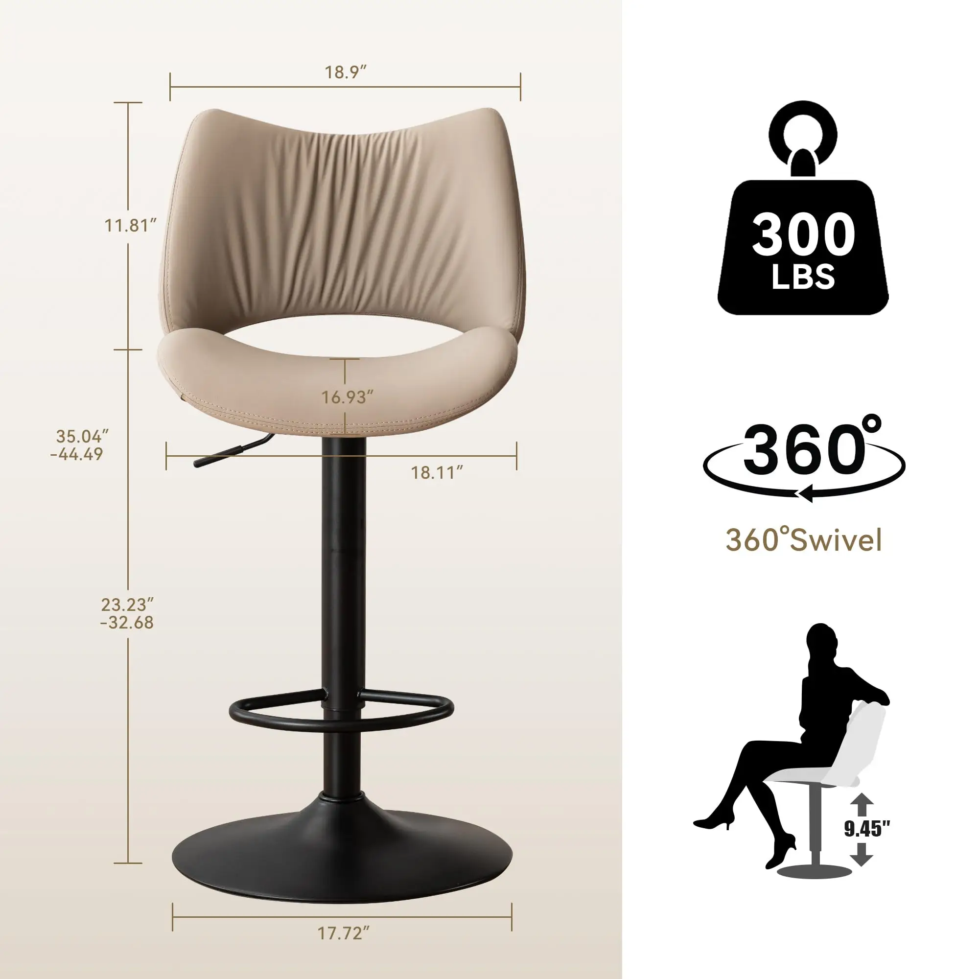 أثاث الطعام كاكي بو الجلود كرسي بار مبيعات المصنع مباشرة ارتفاع حديث قابل للتعديل قطب منخفض مسند الظهر بار مقعد مرتفع #2