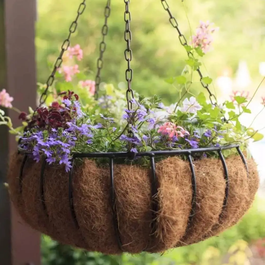 2Pcs Coconut Brown Round Iron Chain Hanging Basket Flowerpot European Creative Fleshy Green Plant Chlorophytum Comosum Flowerpot