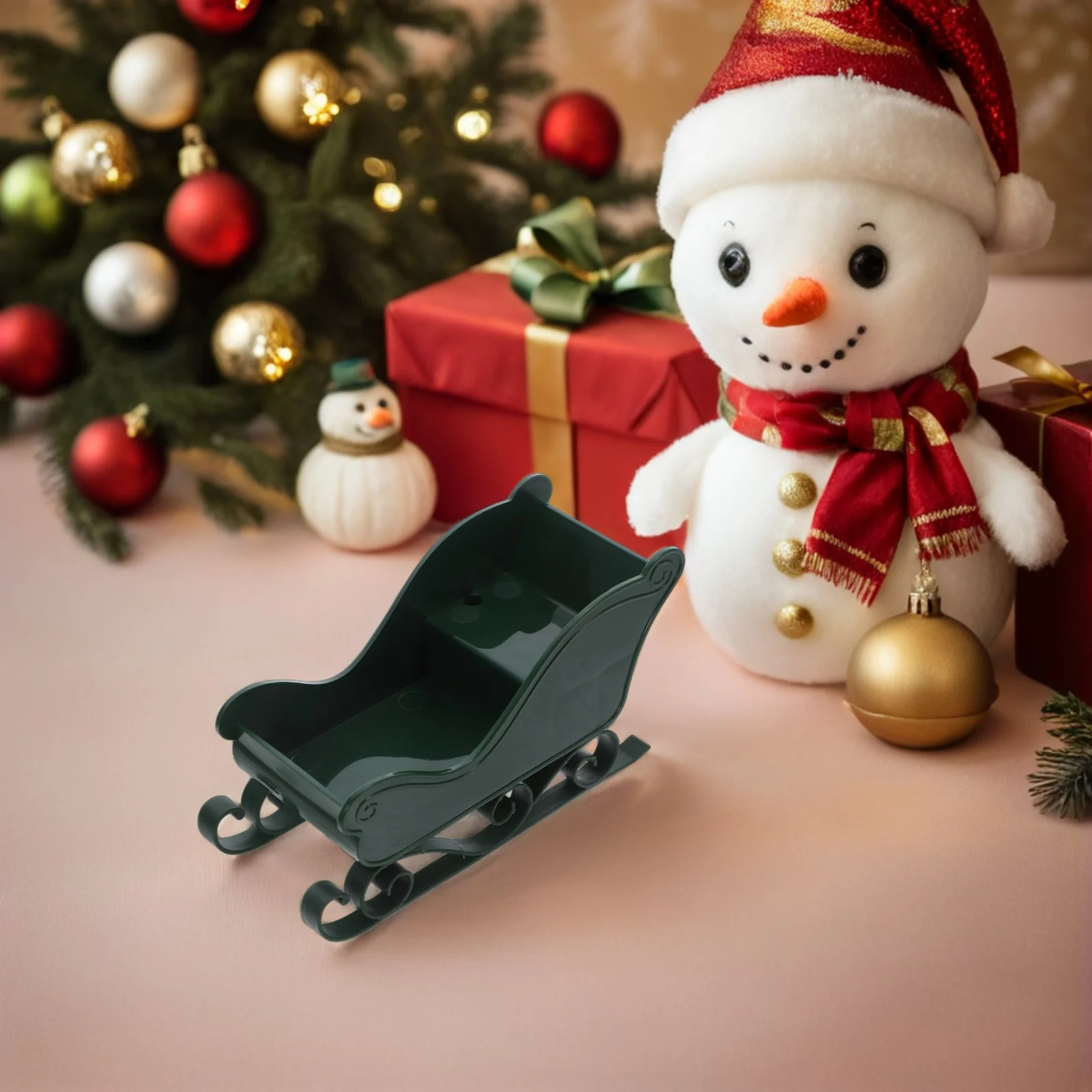 3Pcs Christmas Sleigh Snow Sled Mini Santa Plastic Tabletop Holiday Centerpiece Sleigh Party Decor Christmsa Miniature Sled