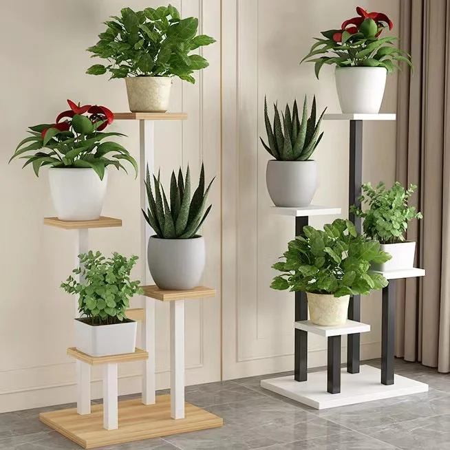 Flower Stand Floor-to-ceiling Living Room Balcony Wrought Iron Flower Pot Shelf Modern Simple Green Dill Frame Indoor Multi-laye
