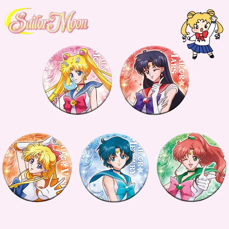 Sailor Moon Anime Button Pin Usagi Ami Rei Makoto Minako Cartoon Brooch Badges for Backpack Accessories Decor Gift Fans Collect