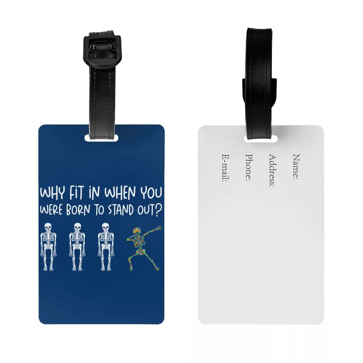 Custom Colorful Skeleton Dabbing Support Autism Awareness Luggage Tag Custom Baggage Tags Privacy Cover Name ID Card