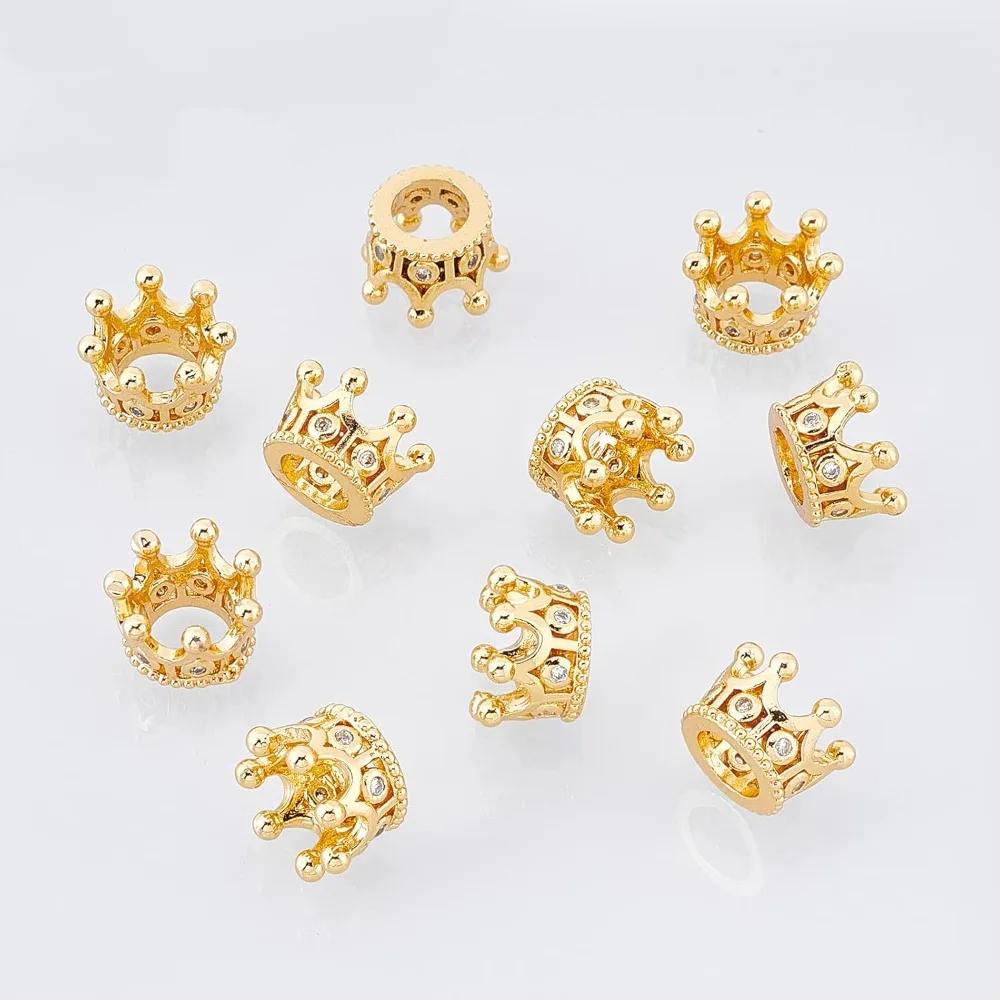 10 قطعة زركون تمهيد الملك تاج الخرز 11x7 مللي متر الذهبي اللون سوار فاصل خرز تميمة ثقب كبير فضفاض الخرز صنع عدة #4