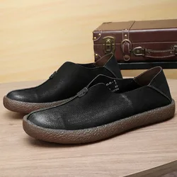 men casual natural leather loafers High Quality Genuine Leather autumn winter British retro men shoes all-match cowhide spring