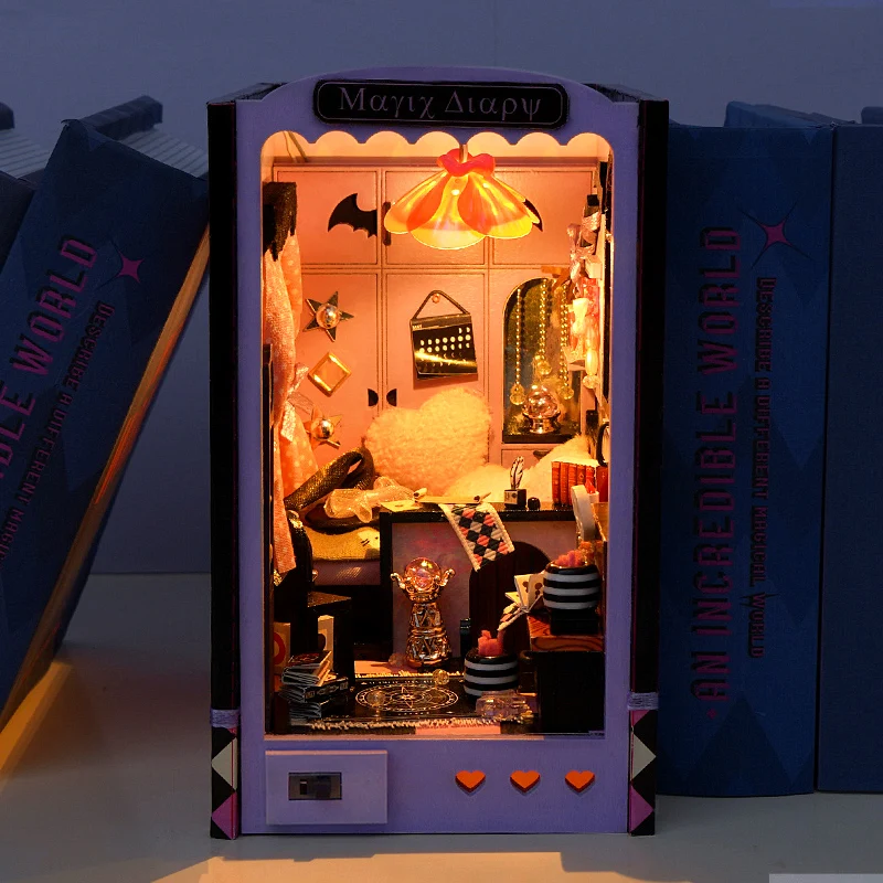 

DIY Book Nook Kit Dollhouse 3D Puzzle Assembly Model Building With Doll House LED Lights Wooden Bookshelf Bookend Home Kid Gifts
