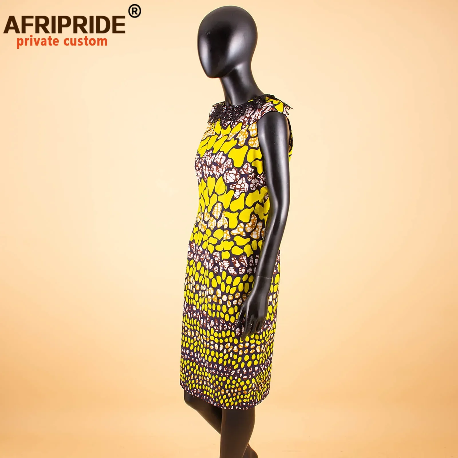 Robes africaines moulantes pour femmes, sans manches, débardeur en dentelle, robe de soirée au genou, décontractée, imprimé Ankara, cire AFRIPRIDE A 1925045
