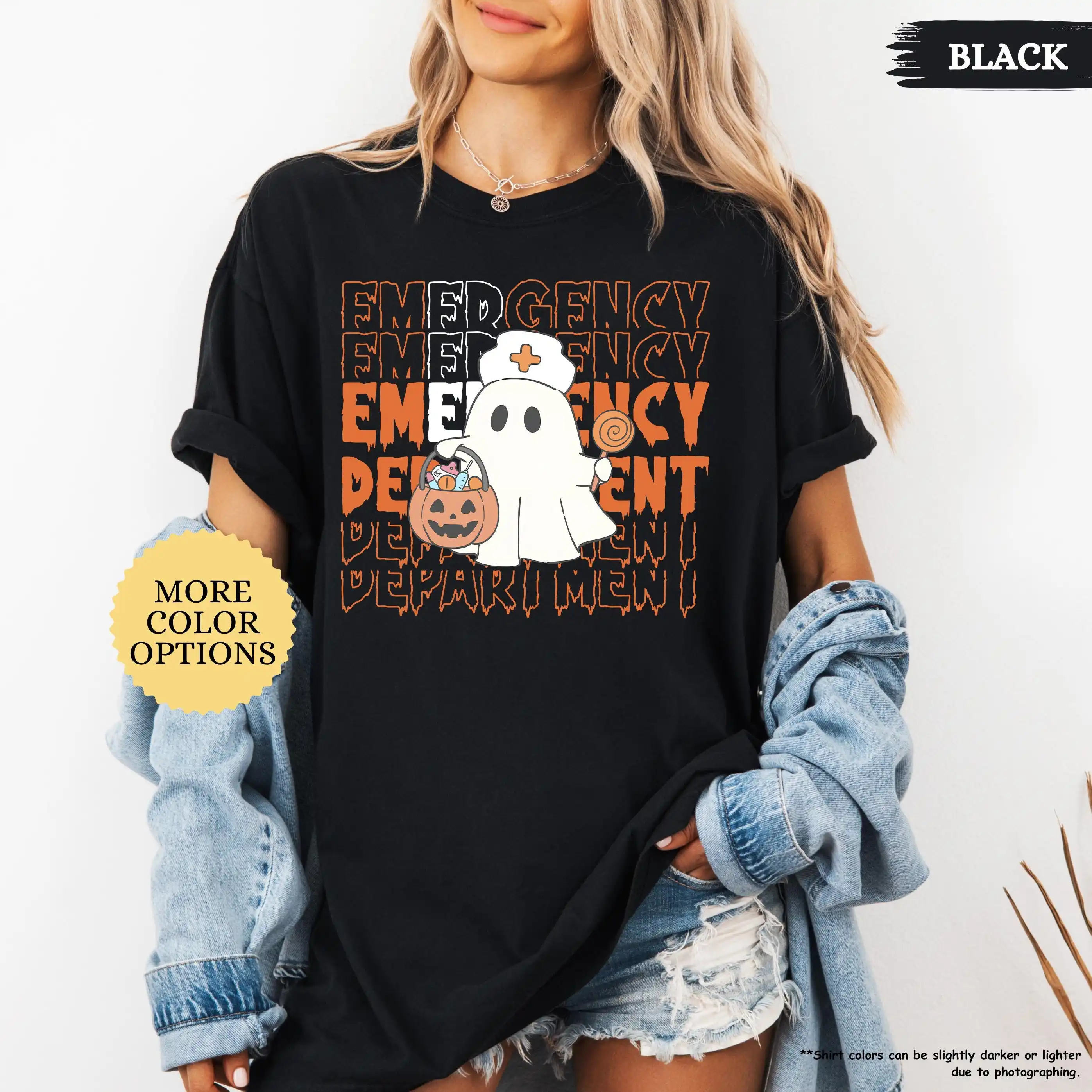 Emergency Department Halloween Shirt, Ghost Nurse T-Shirt, Spooky ER Nurse Tee, Funny Nursing Gift, Pumpkin Candy Humor Shirt