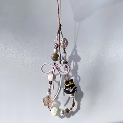Brown Phone Charm Strap Chocolate Cake Cute Pink Alloy Bow Glass Star Pearl Bead Autumn Jewelry for Keychain Camera Wallet Decor
