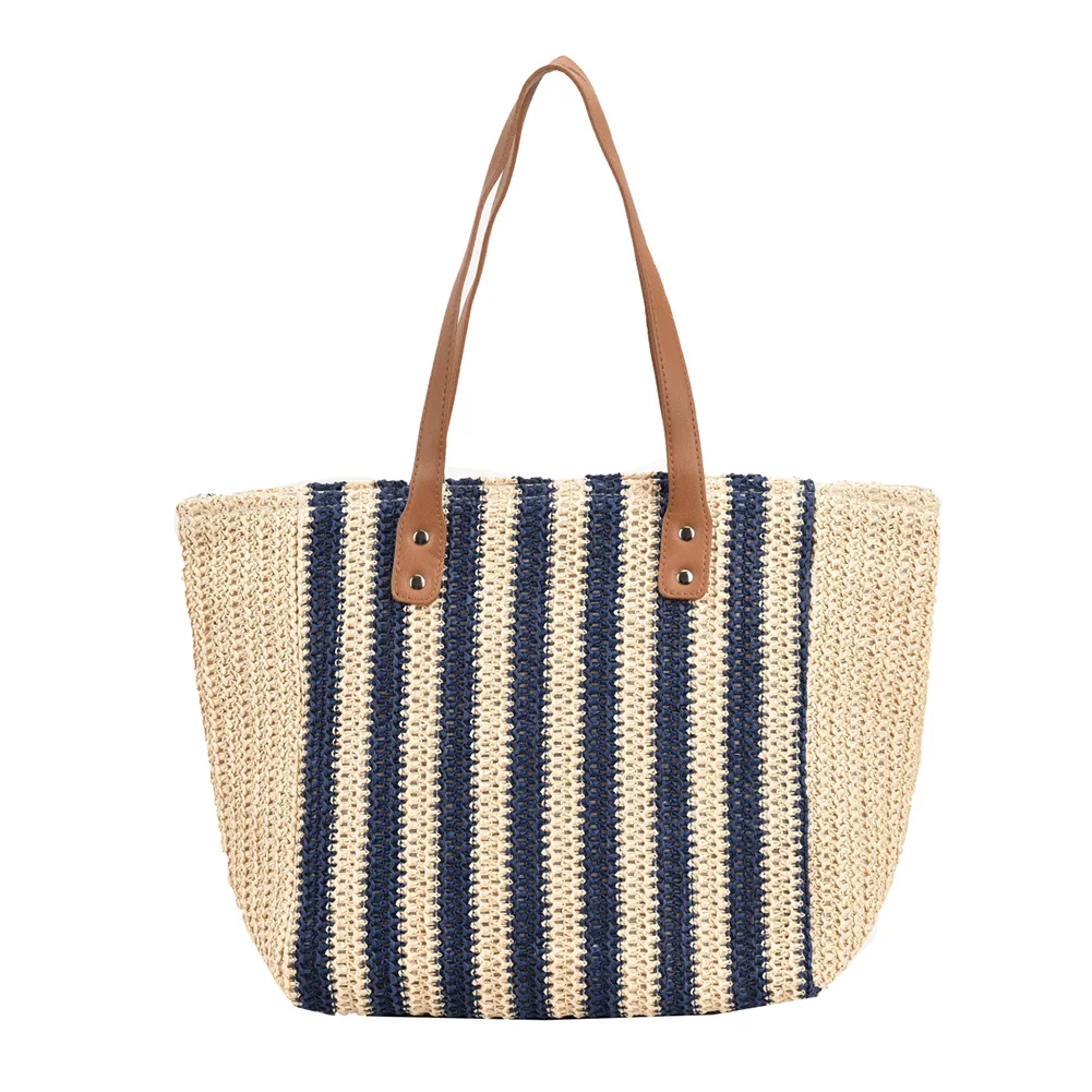 Bolso de hombro tejido a mano para mujer, bolsa de paja para las axilas de playa, informal, bohemio, para vacaciones de verano, compras