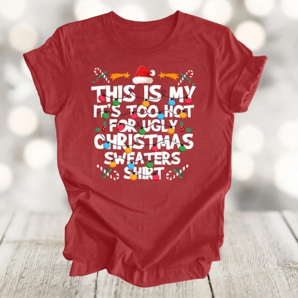 

Забавная рождественская футболка унисекс с рисунком «Той горячий для уродливых свитеров», свободный хлопковый летний топ для мужчин и женщин