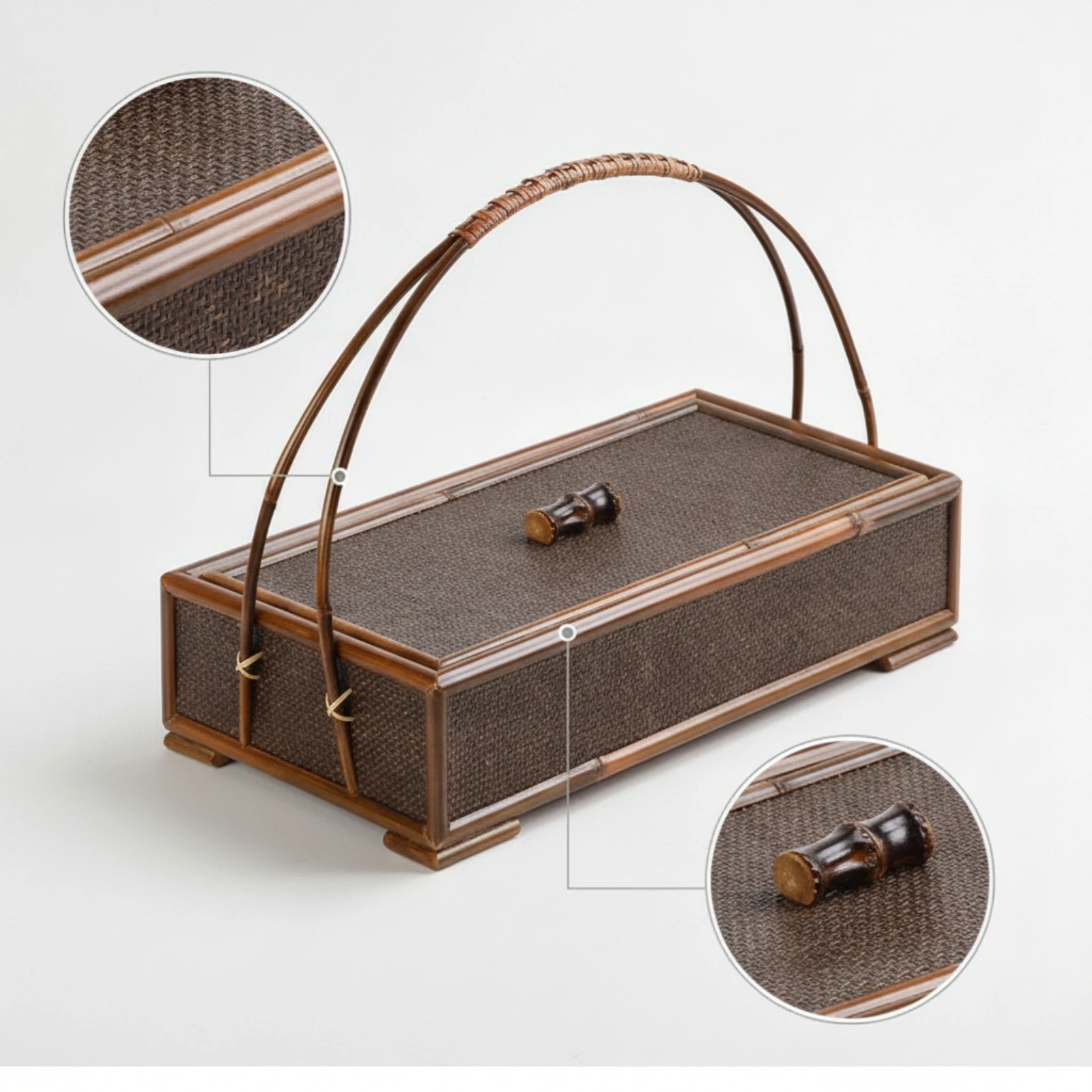 Tea Storage Box with Handle Woven Bamboo Tea Chest Portable Traditional for Home Display