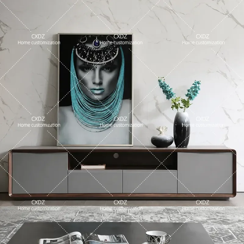 Modern Solid Wood TV Cabinet Low Floor Media Console Storage Locker for Living Room Simple Contemporary Furniture