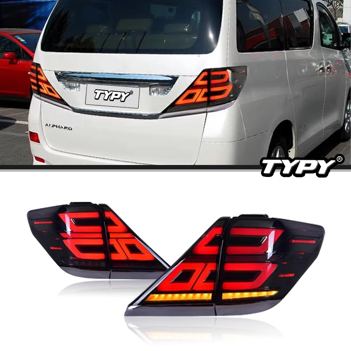 TYPY Car Light For TOYOTA ALPHARD 2007-2013 High Brightness Service Brake Tail Light Assembly Running Water Turn Signal Upgrade