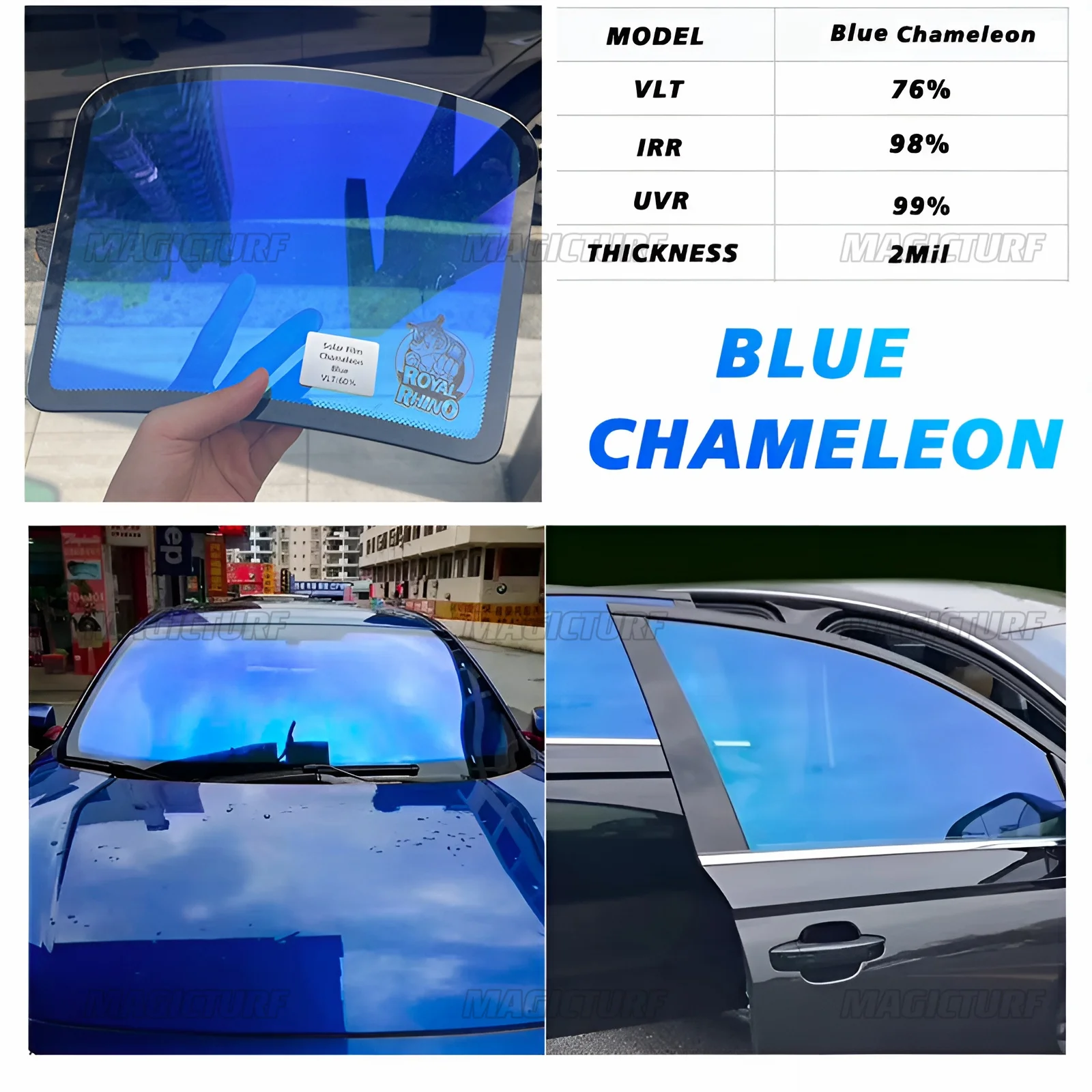 

Blue Chameleon VLT 60%-75% Car Windshield Tint Solar Protection Film Anti UV 99% Decorative Protective Foils For Car Windows