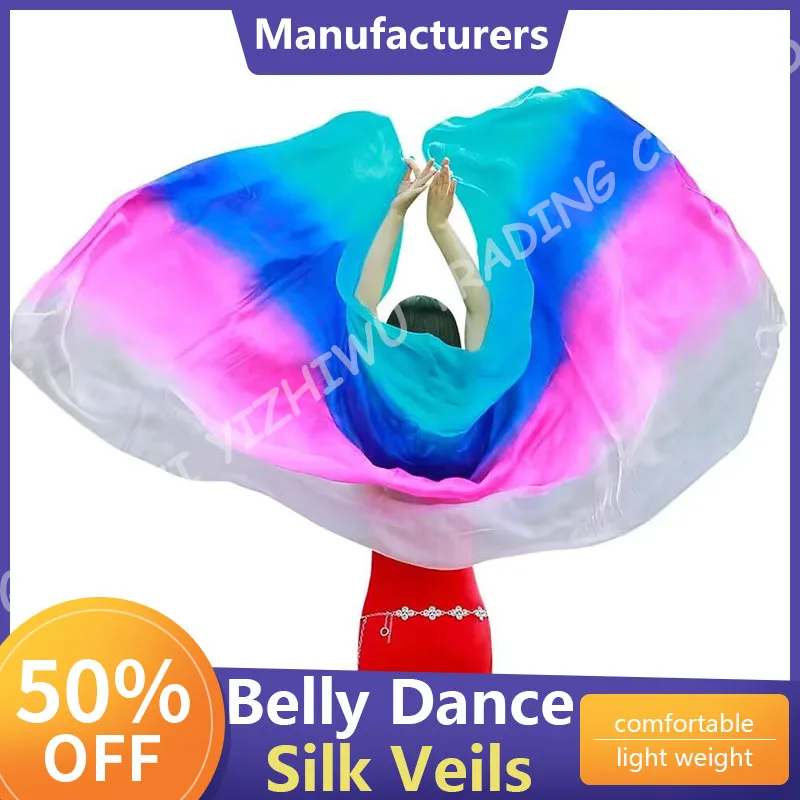 Hand Made Women Pure Natural Chinese Belly Dance Silk Veils Dancing Hand Scarves Accessories