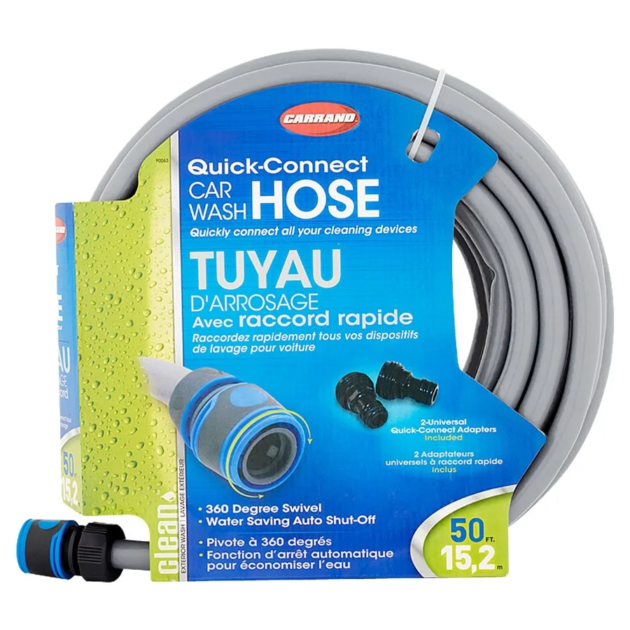 

Quick-Connect 50 ft Car Wash Hose for Outdoor Cleaning, Heavy-Duty Reinforced PVC with Kink-Resistant Design, Gray and Black, U