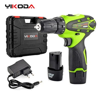 YIKODA-무선 드릴 전기 스크루 드라이버, 12V 16.8V 21V, 충전식 리튬 이온 배터리, 2 단 DIY 드라이버 전동 공구 