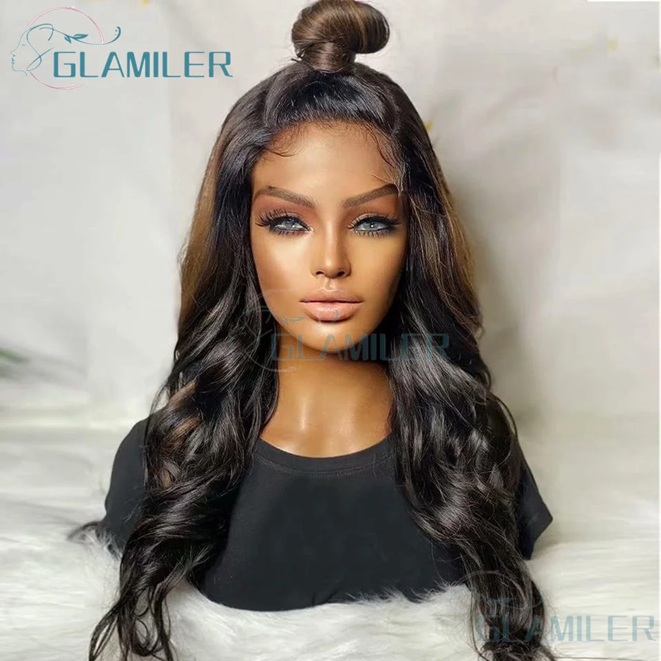 1B/30 Body Wave Highlight Full Lace Wig Human Hair Brazilian 200 Density 26 Inch Ombre Brown Colored Silk Top Human Hair Wigs