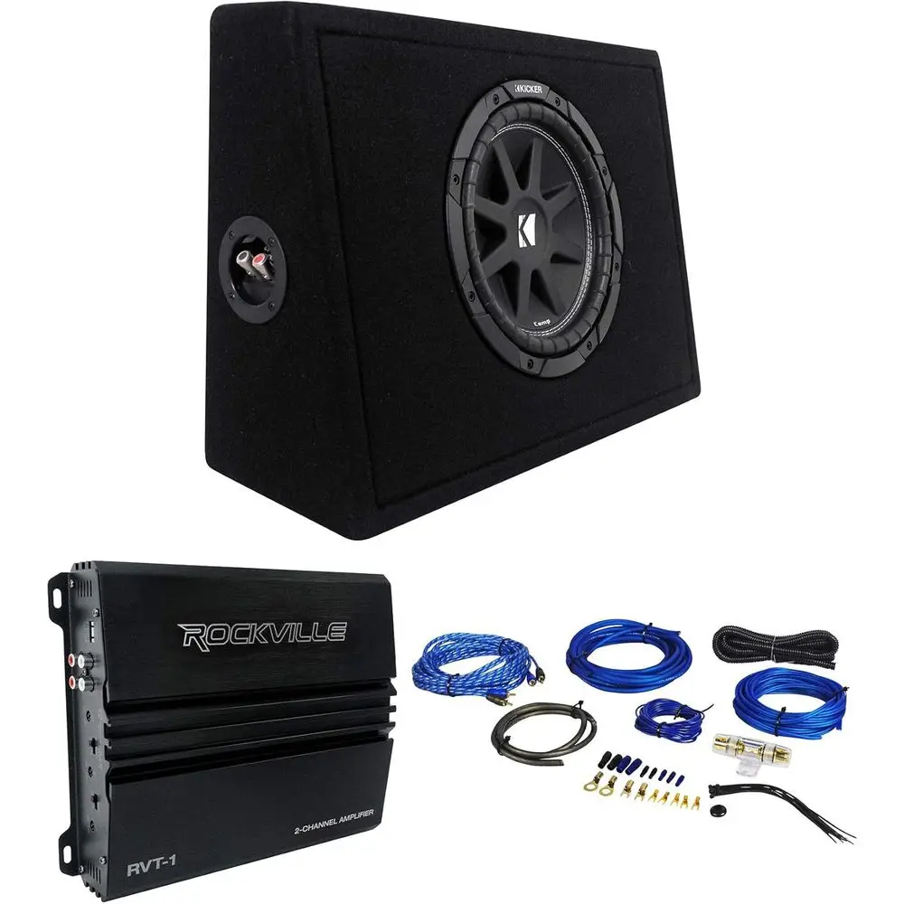 

Bundle: Kicker 43TC104 Comp 10" Subwooer in Sub Box Bundle with Rockville RVT-1 1000w RMS 2 Ch. Ampliier & Rockville RWK81 Compl