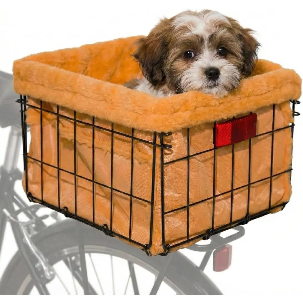 

Pet Bike Basket with Liner & Mounting Hardware – Metal Wire Rear Bike Basket or Dogs & Cats – Comortable Plush ycle Basket or Ad