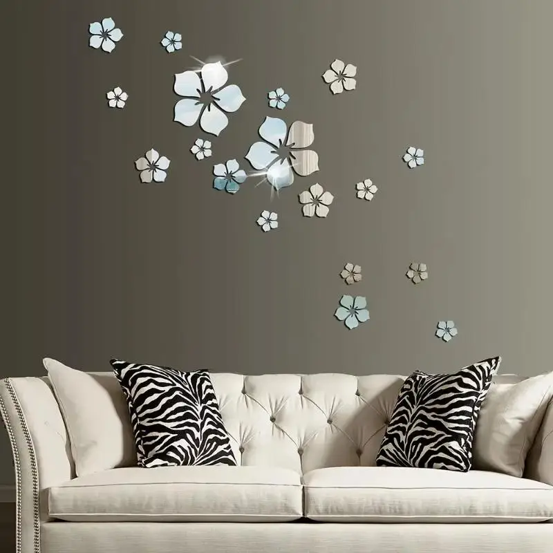 18 Stück 3D-Blumen-Spiegel-Wandaufkleber aus Acryl, TV-Hintergrund-Dekoration, Schlafzimmer-Deko – Detail 2