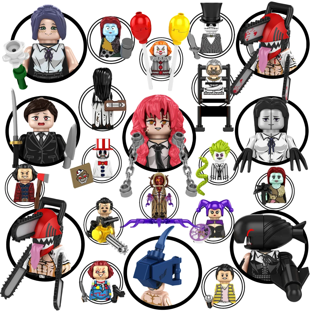 Caixa cega blocos de construção mini modelo tp1046 figuras motosserras homem denji pochita makima filmes de energia armadura presentes do dia das bruxas brinquedos