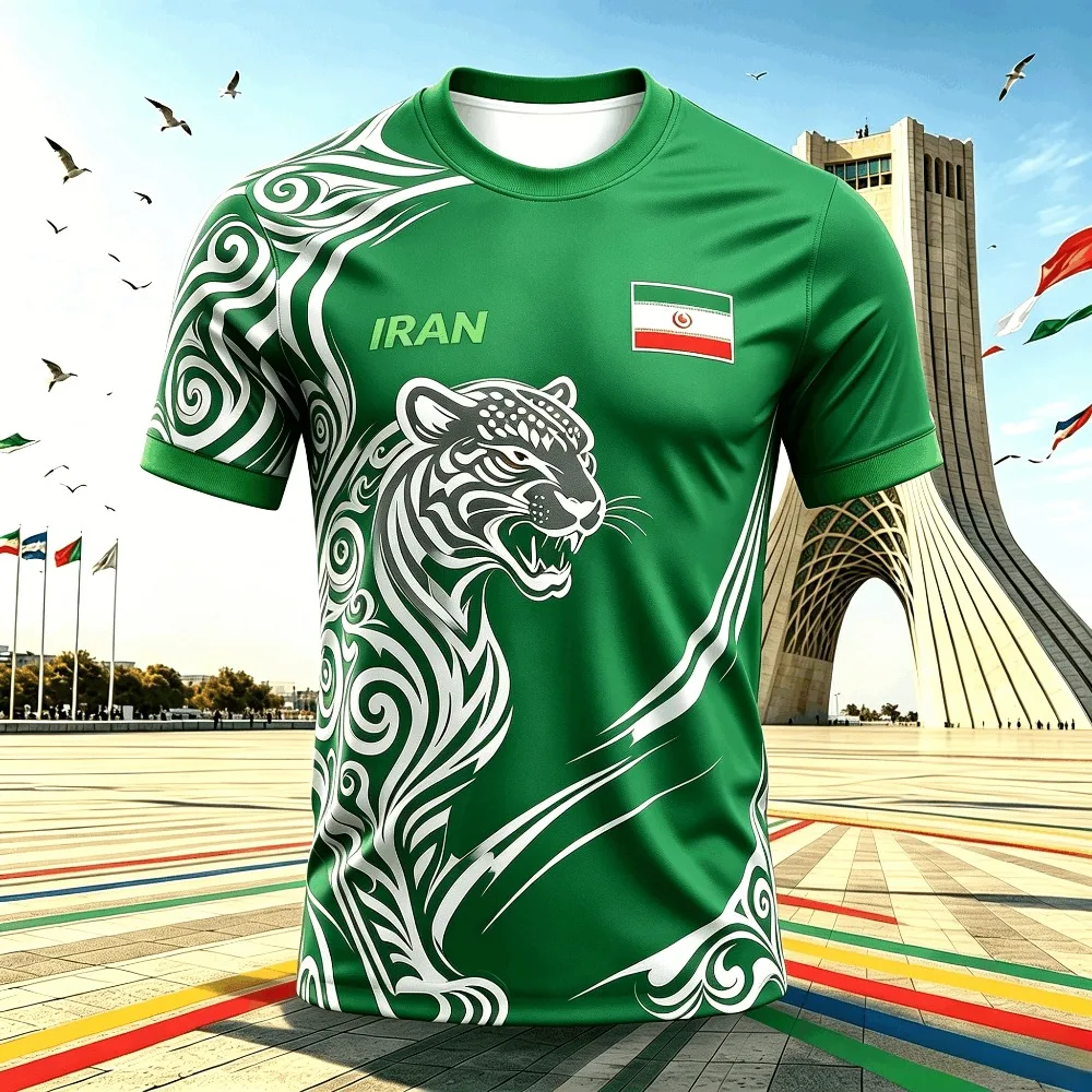 2026 Summer Iran Soccer Fan Men's Short-sleeve Breathable Casual Match Training Wear Fashion Print Casual Women Short Sleeve view 5