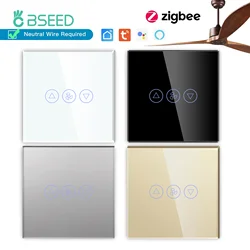 BSEED Zigbee Fan Touch Switch Smart Ceiling Fans Switch Tuya Smart Life Alexa App Control Glass Panel Blue Backlight EU Standard