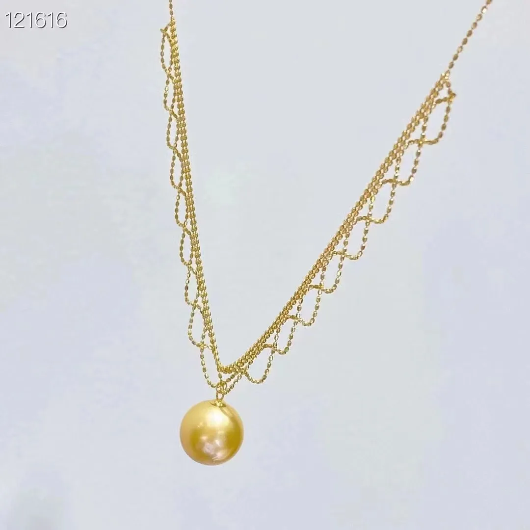 Fine Jewelry 18K Gold Natural Salt Sea Water Golden Pearl 12-13mm Pendants Necklaces for Women FIne Pearls Pendants