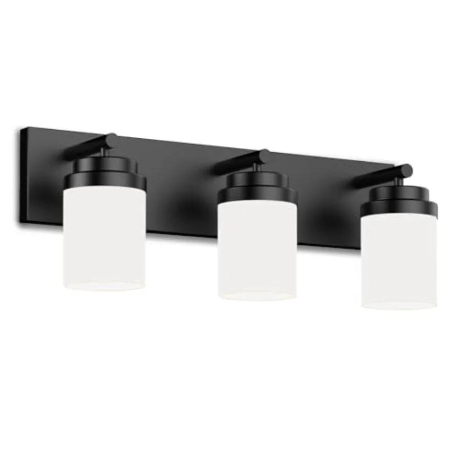 Bathroom Vanity Light Fixture, 22 Inch Matte Black Bathroom Light Fixtures Over Mirror, with White Glass Shade, Modern Farmhous