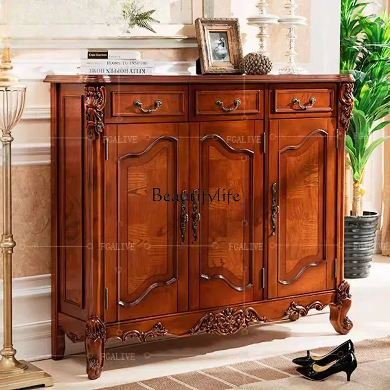 

06American solid wood shoe cabinet storage two doors three doors four doors cabinet