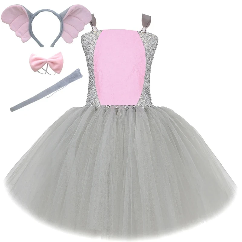 

Gray Flying Elephant Costume for Baby Girls Birthday Cake Smash Outfit Christmas Clothes for Kids Animal Dumbo Ballet Tutu Dress