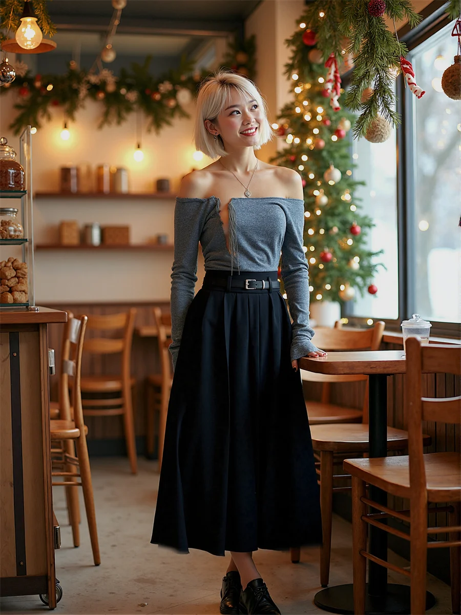 

Pleated Floor-Length Skirts Elegant Women Clothes Spring Pleats Knee-Length Dance Ballet Woman Fold Swing Flowing Tiered Ruffled