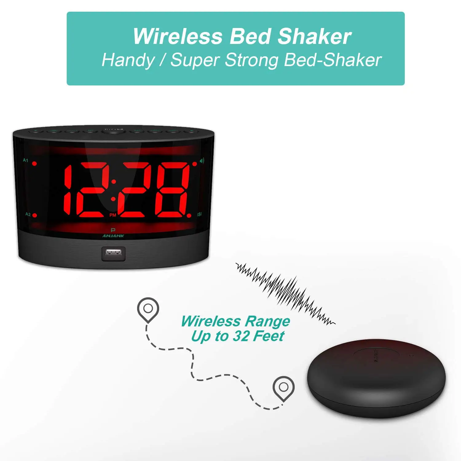 

KERCHAN Extra Loud Alarm Clock with Wireless Bed Shaker,Vibrating Dual Alarm for Heavy Sleeper,Deaf and Hearing-impaired/Wake up