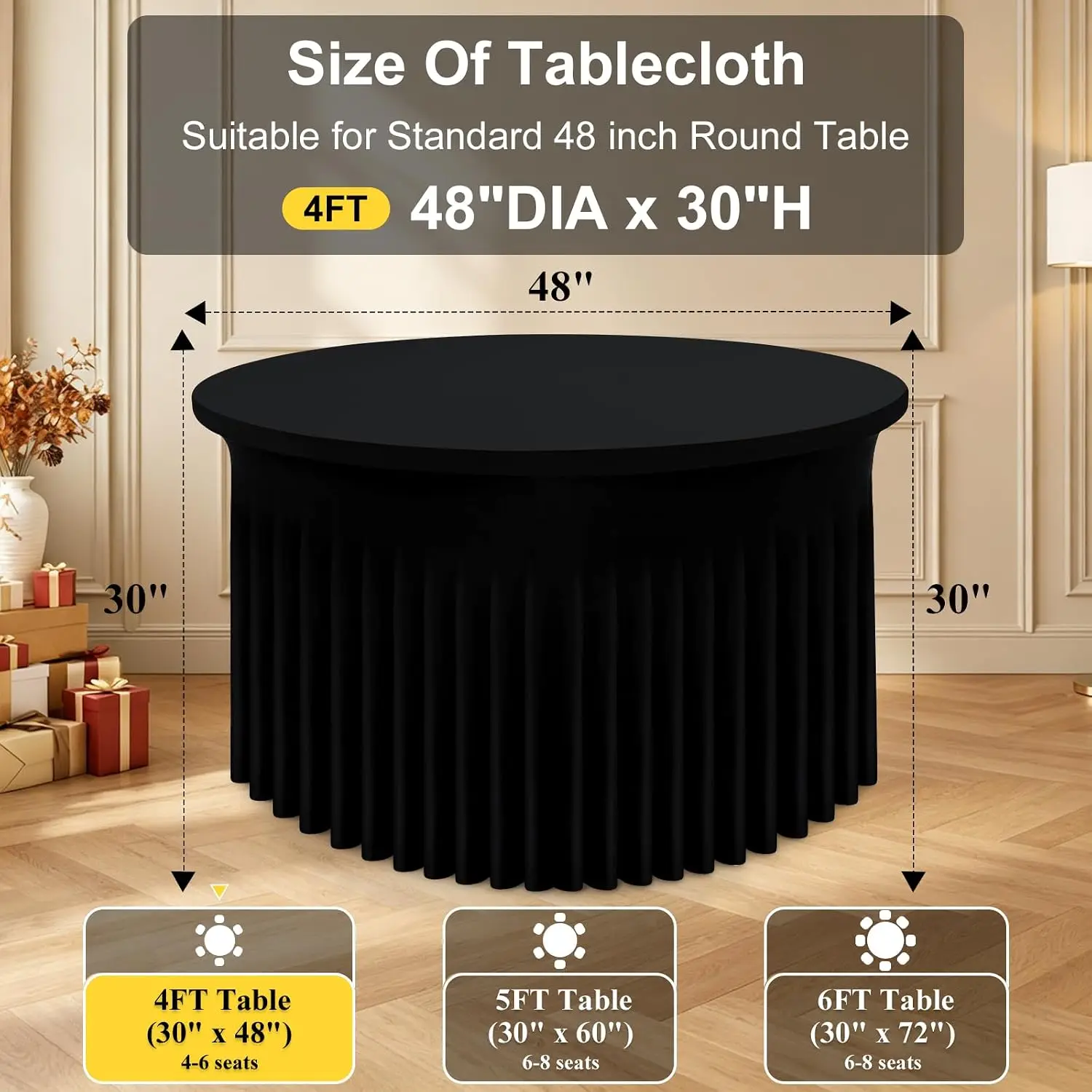 Round Spandex Tablecloth Stretch Table Cover Skirt for Wedding, Outdoor, Banquet & Parties Washable