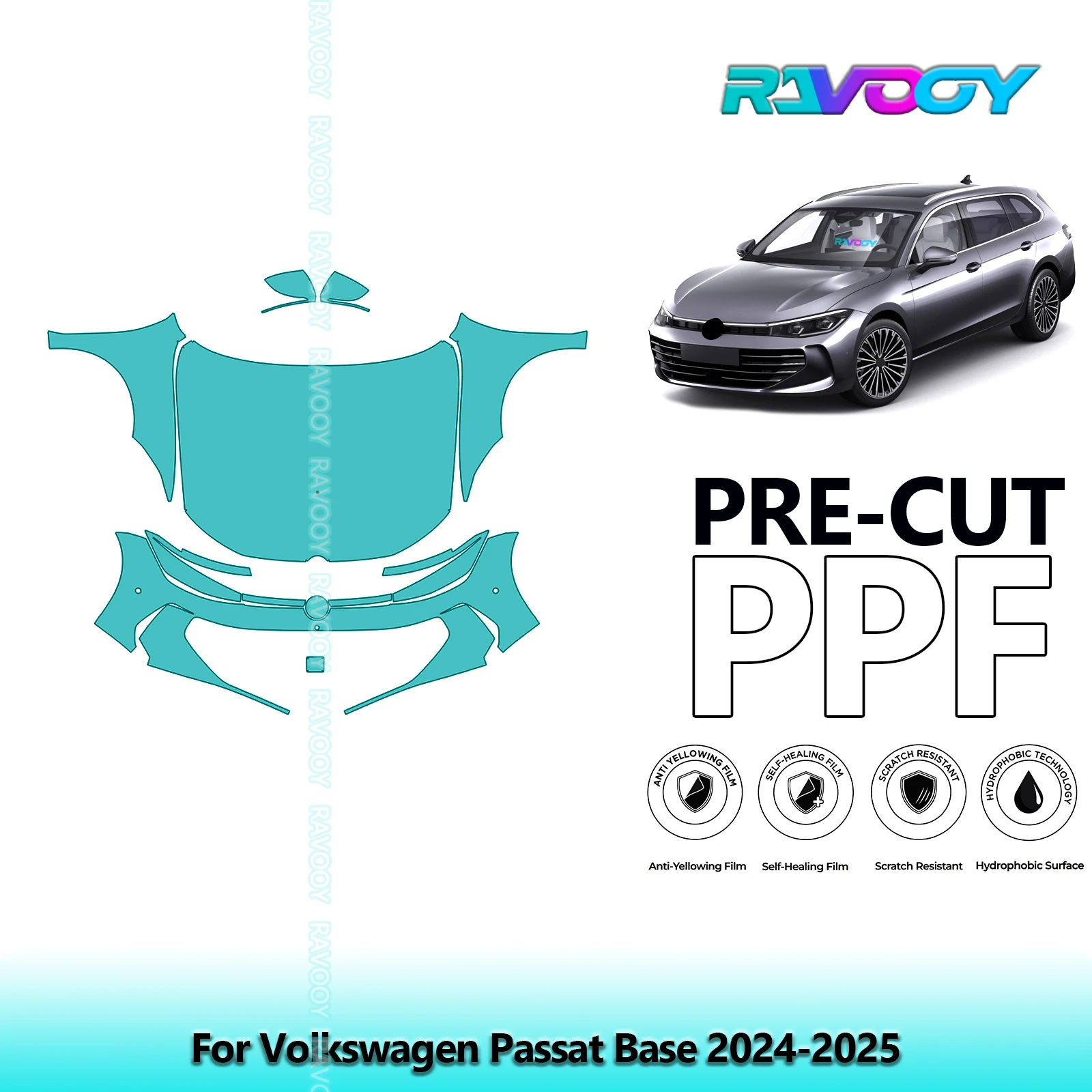 RAVOOY Custom-Fit Precut TPU PPF Front Kit Clear Bra Stone Guard EU UK For Volkswagen Passat Base 2024-2025