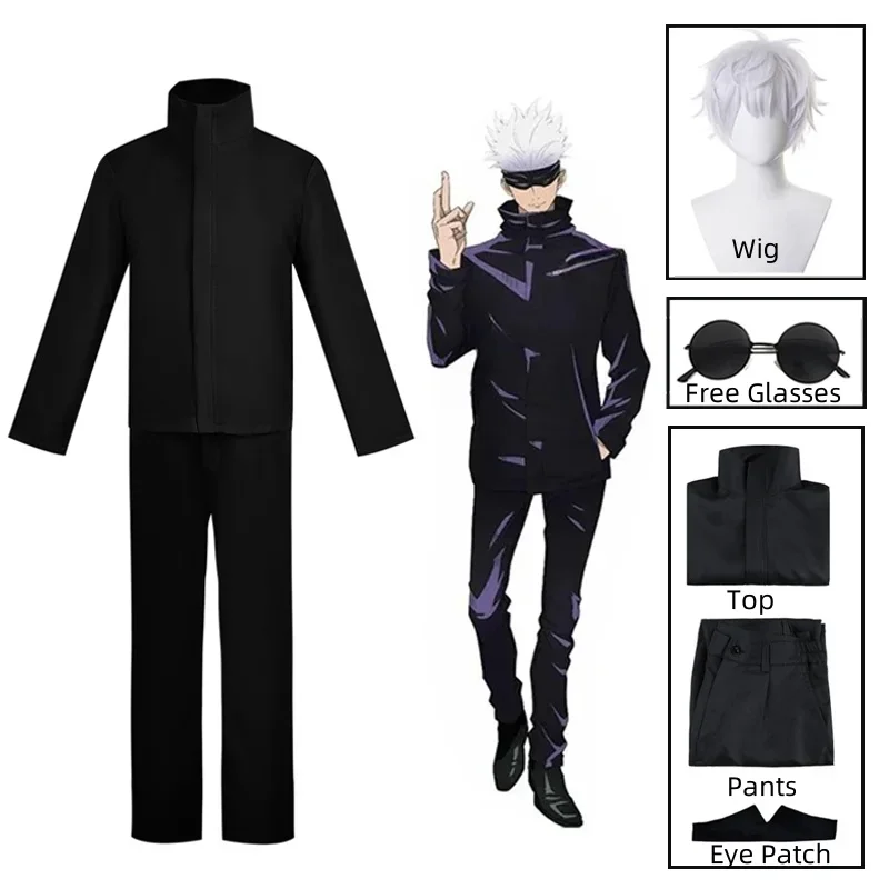 HN8 Anime Jujutsu Kaisen Gojo Satoru Cosplay Costume Patch pour les yeux perruques lunettes Costume Halloween Costumes pour hommes) 4Dc