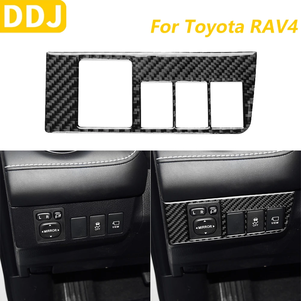 For Toyota RAV4 2016 2017 Carbon Fiber Rearview Mirror Folding Button Control Panel Cover Trim Car Accessories Interior Sticker