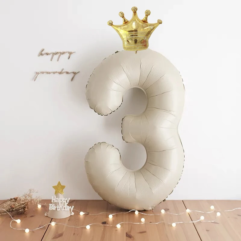 40 Zoll cremefarbene Zahlenballons mit Krone Folienballon 1 2 3 4 5 6 Geburtstag Hochzeit Party Dekoration Babyparty Luft Helium Globos – Detail 1